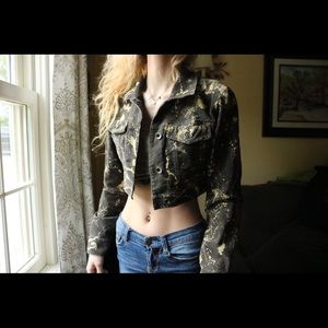 Express Bleach Gray Corduroy Crop Jean Jacket